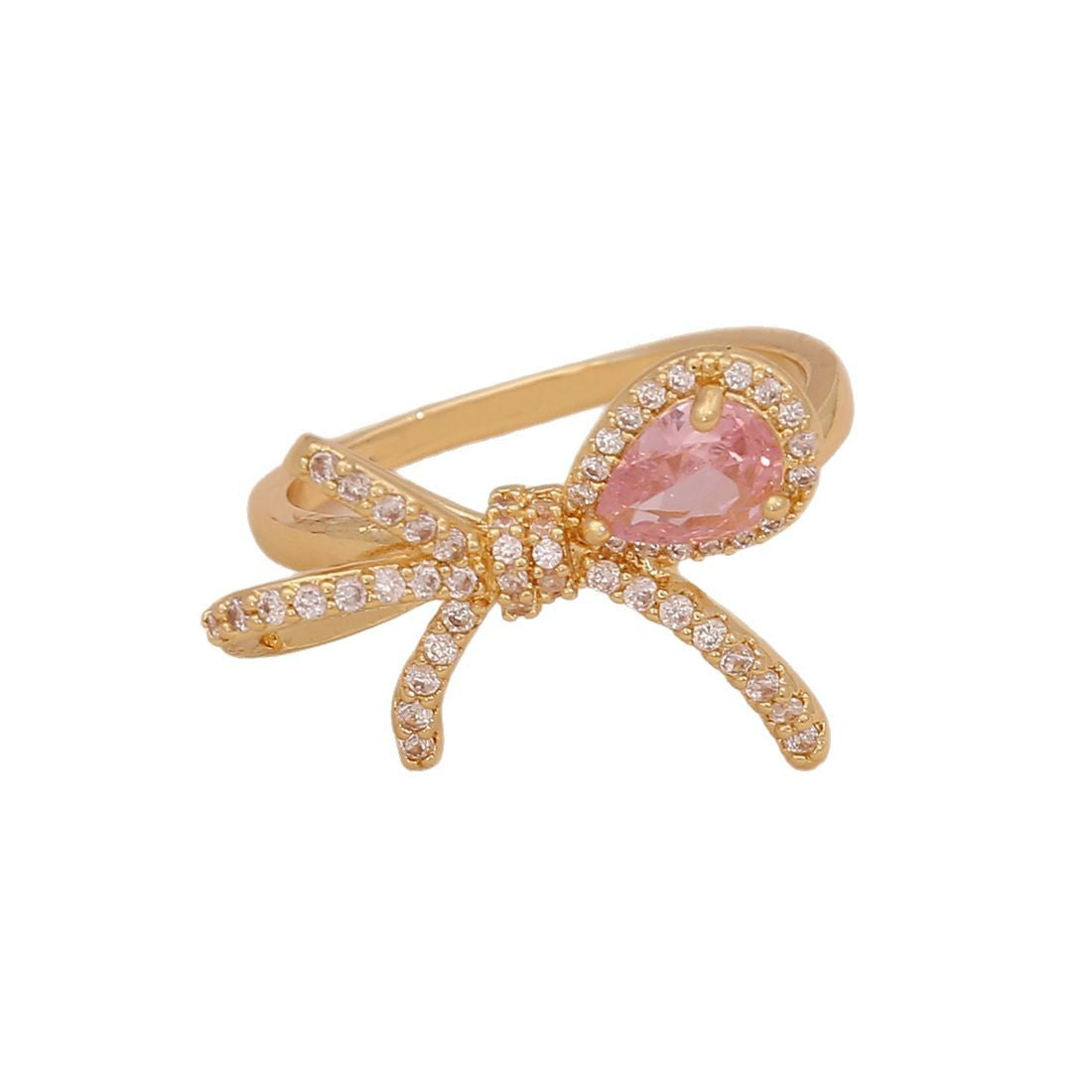 All-Match Love Zircon Open Ring Female All-Match Ins Style Bow Female Ring R118