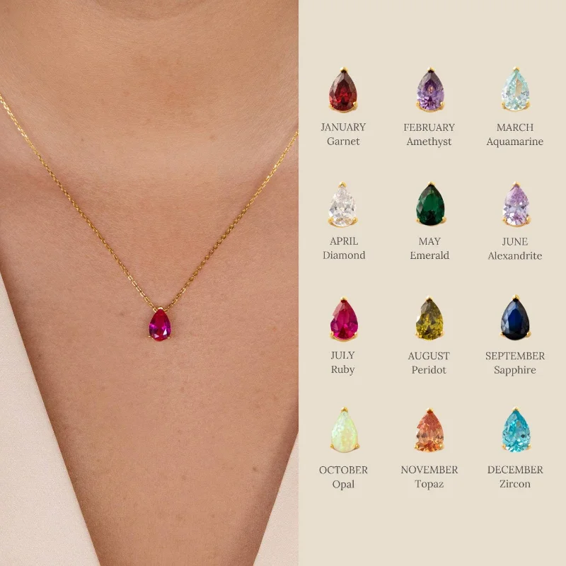 Birthstone Crystal Water Drop Pendant Necklace