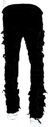 Conshvi Men's Slim Fit Stretch Jeans Distressed Patchwork Stacked Frayed Straight Leg Skinny Denim Pants