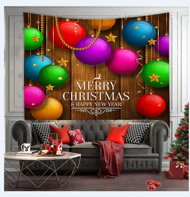 Christmas Tree Print Tapestry Wall Hanging Background Cloth Decor Red Santa Claus Polyester Tapestry Home Room Wall Decoration