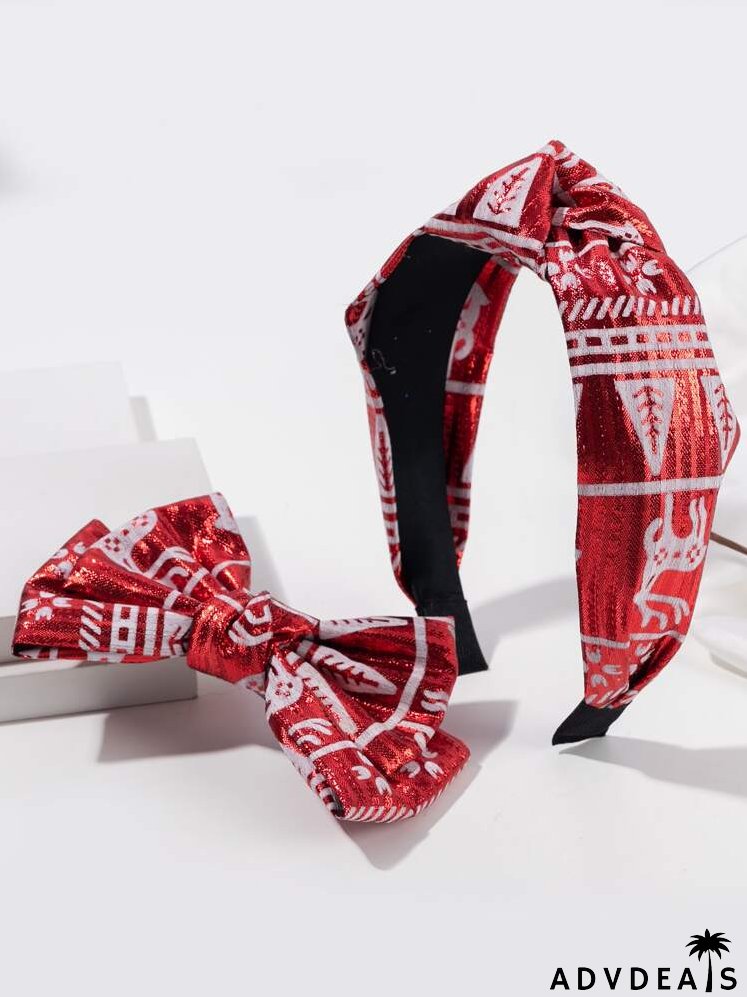 Christmas Pattern Bow Decor Hair Clip & Headband