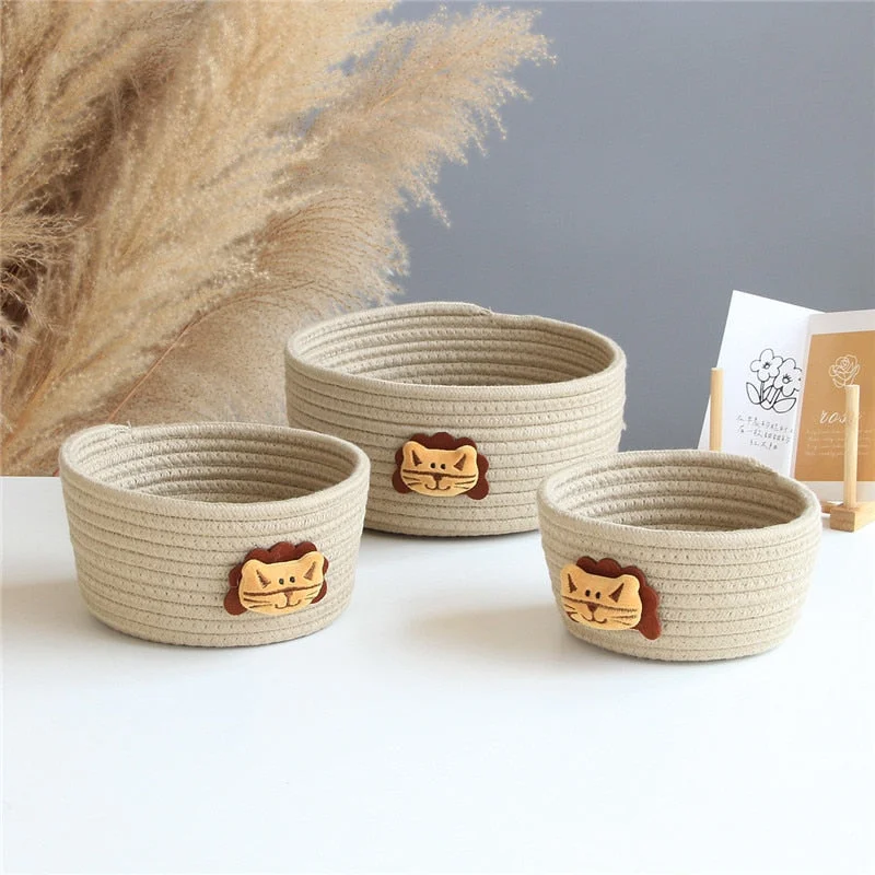 Cartoon Animals Cotton Rope Storage Baskets Baby Dirty Clothes Laundry Basket Weaving Kids Toys Desktop Sundries Organizer Box