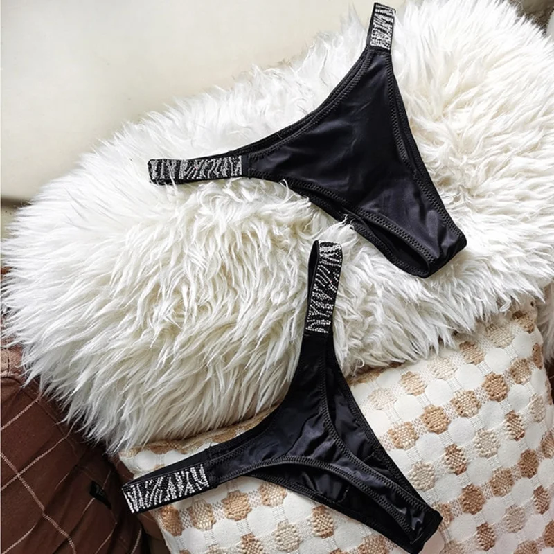 Billionm Zebra Rhinestone Shiny Sexy Underwear For Women Thongs Low Waist Sports Satin Panties Sex String Seamless Briefs Tanga