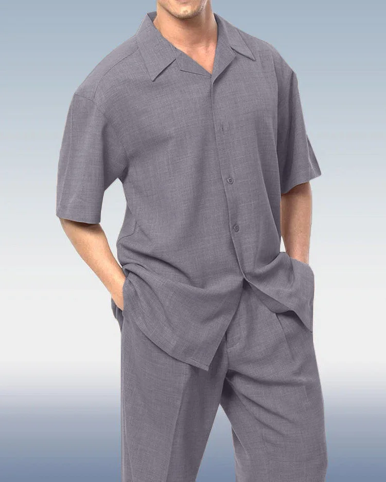 Men's Solid Color Short Sleeve Shirt Walking Set 4 Colors 433
