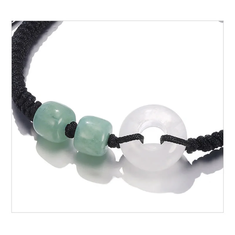 Green Aventurine White Jade 2Pcs Peace Buckle Luck Braided Couple Bracelet