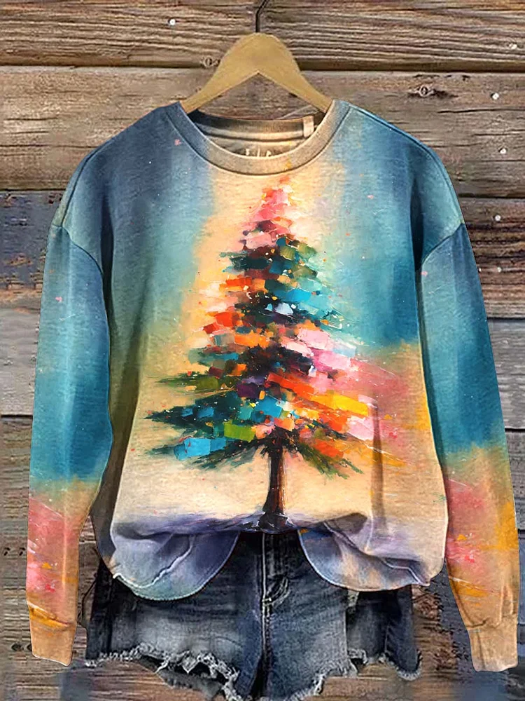 Women's Chirstmas Tree Pattern Neck Sweatshirt