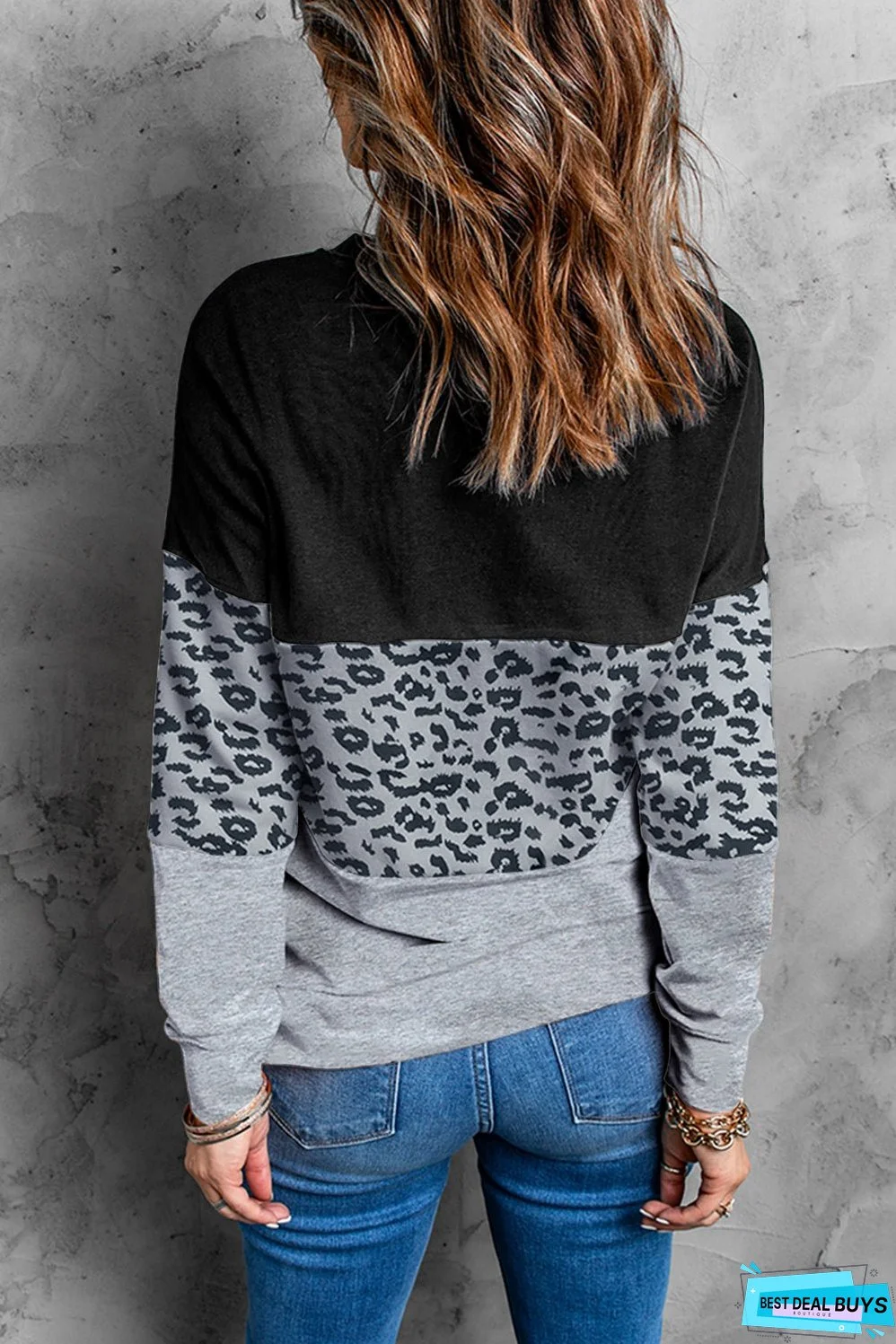Gray Colorblock Leopard Sweatshirt