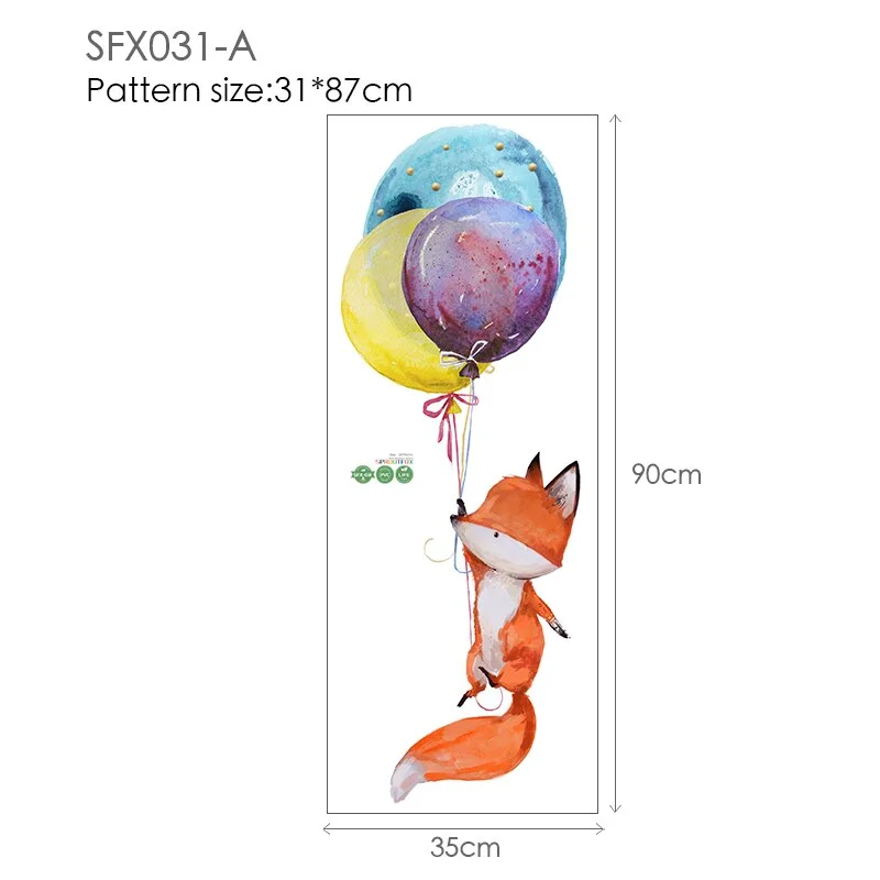 Clever Animal Fox Squirrel with Colorful Ballon Bedroom Wall Stickers for Wall Decoration Kid Rooms Door Stickers Waterproof