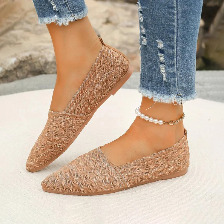 Wavy Pattern Knitted Contrast Trim Patchwork Pointed Toe Flats