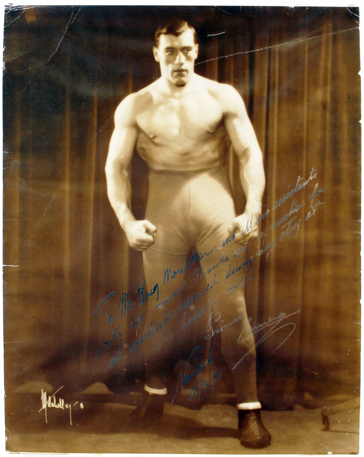 Primo Carnera Authentic Signed 1931 13x16.5 Vintage Sepia Photo Poster painting JSA #BB36794