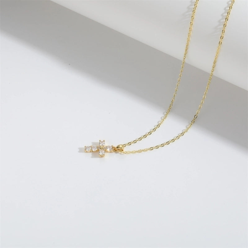 Copper 14K Gold Plated Inlay Cross Zircon Copper Necklaces