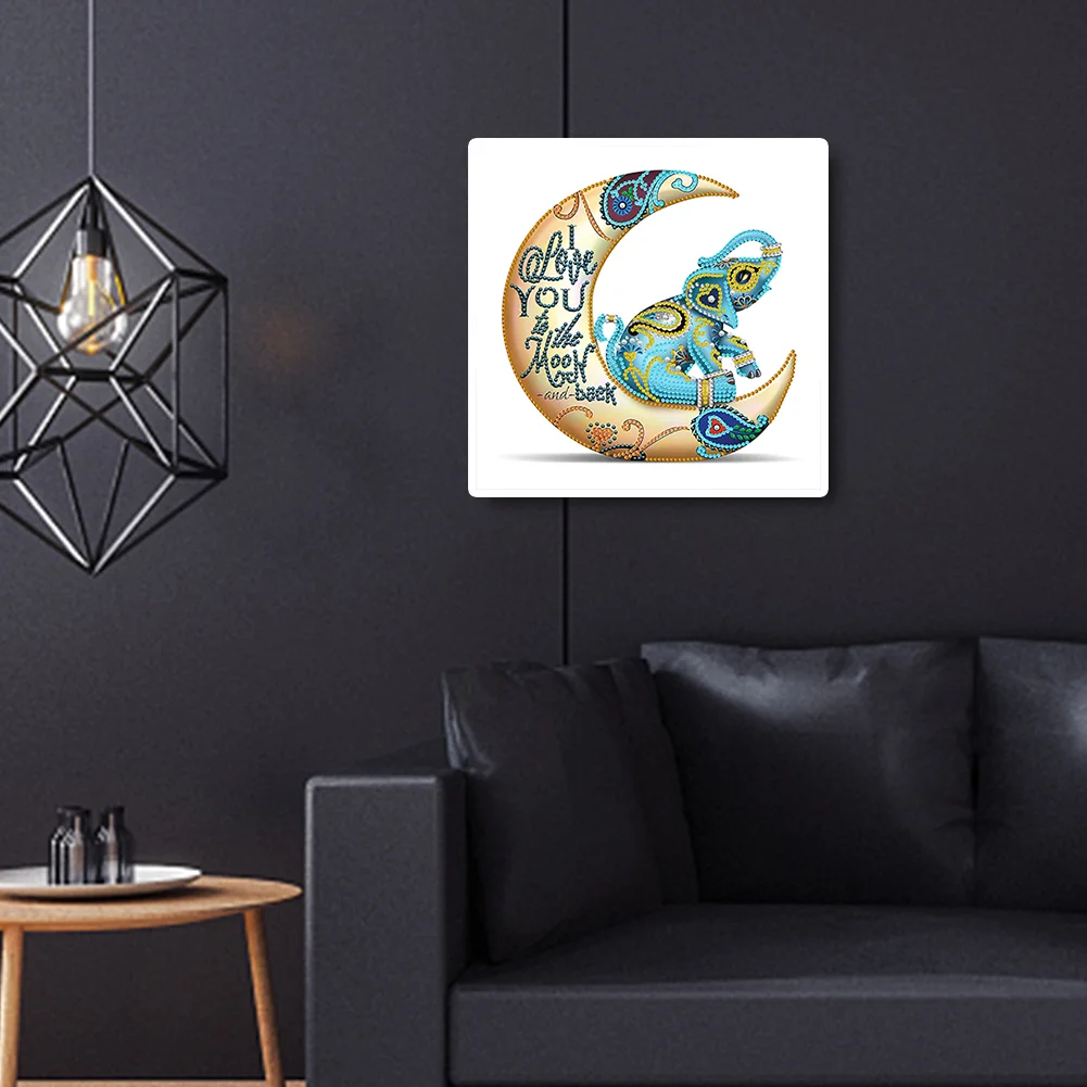 Diamond Painting - Partial Special Shaped Drill - Moon Elephant(30*30cm)