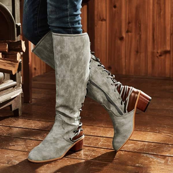 Women'S Vintage Round Toe Side Zip Block Heel Rider Boots 40681394