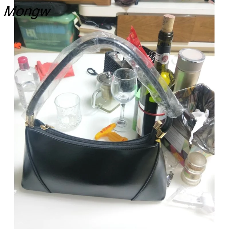 Mongw Brand Vintage Leather Handbag Shoulder Bag Women Handbag Designer Bags Women Purses Solid Dress Clutch Bag