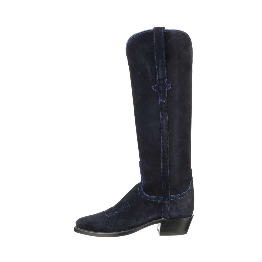 Blue Faux Suede Pointed Toe Chunky Heel Knee High Cowgirl Boots Nicepairs