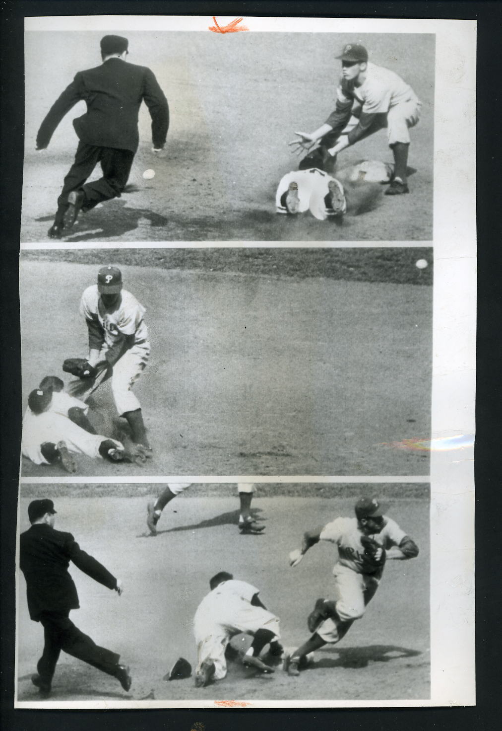 Phil Rizzuto & Mike Goliat Game 3 1950 World Series Press Photo Poster painting Yankees Phillies