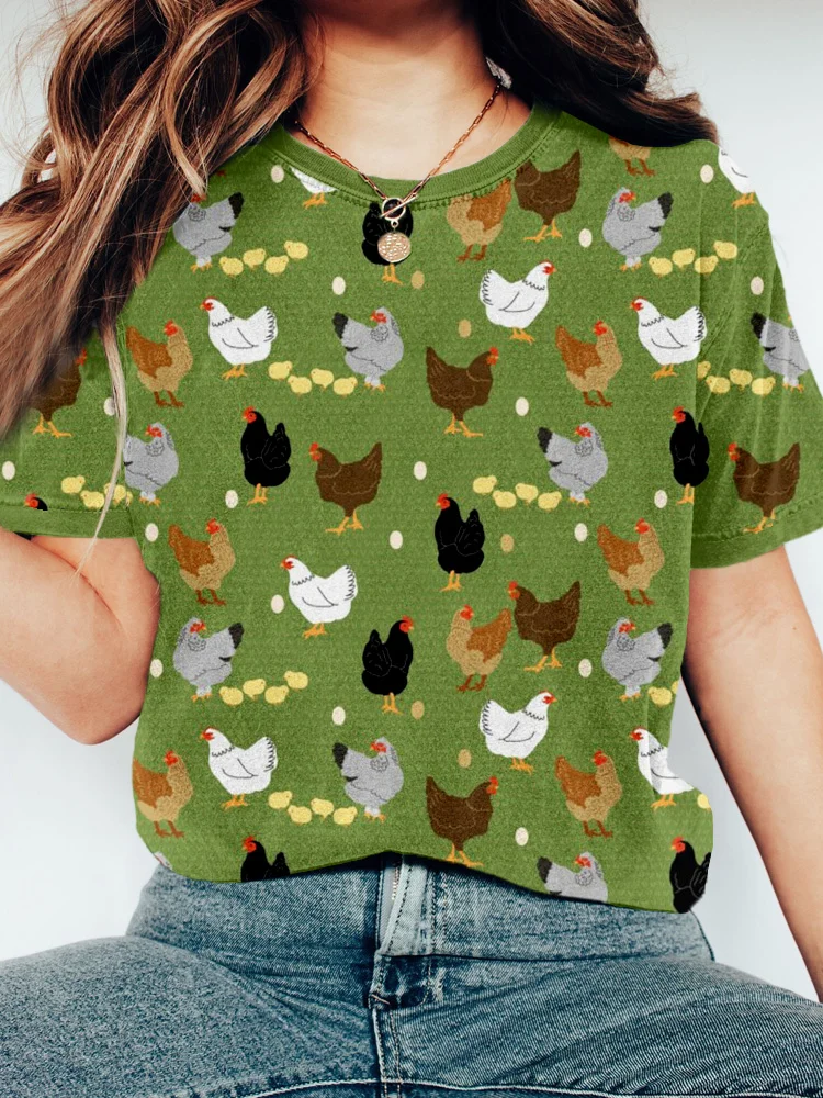 Comstylish Hens and Chicks Graphic Vintage Cozy T Shirt