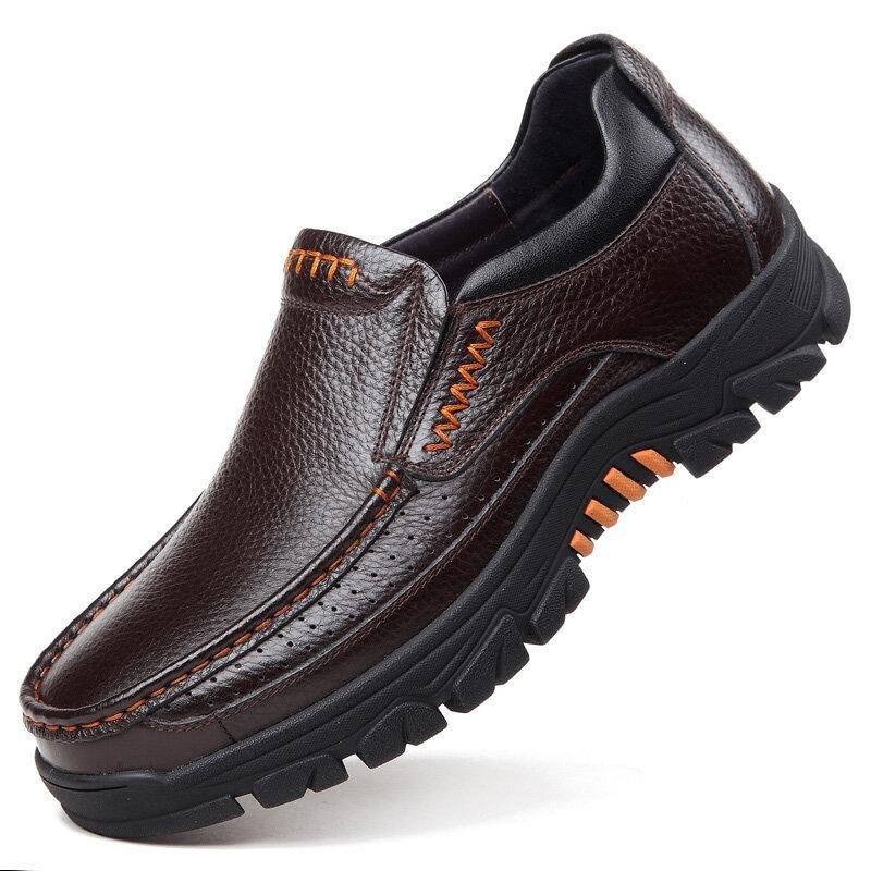 Men’s Cow Leather Waterproof Comfy Non Slip Soft Slip On Casual Shoes