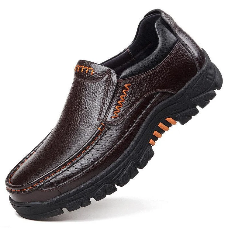 Men Cow Leather Waterproof Comfy Non Slip Soft Slip On Casual Shoes