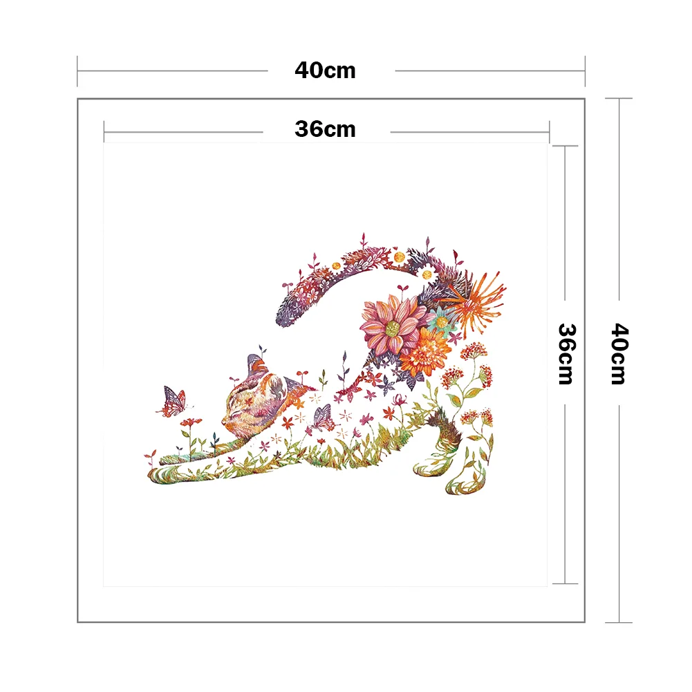 14CT Counted Partial Cross Stitch - Flowers Cat(40*40cm)