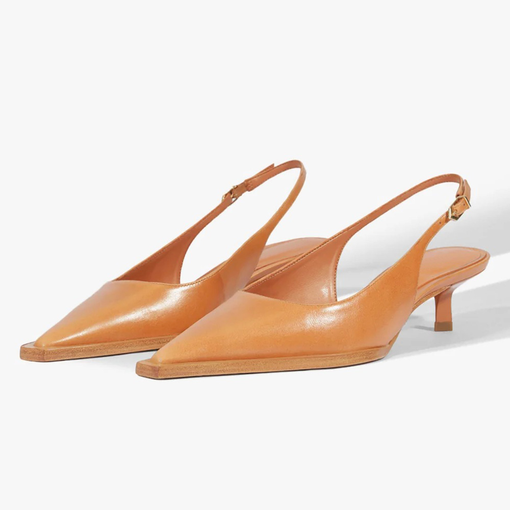Light Orange Kitten Heel Pointed Toe Vegan Leather Slingback Pumps Nicepairs