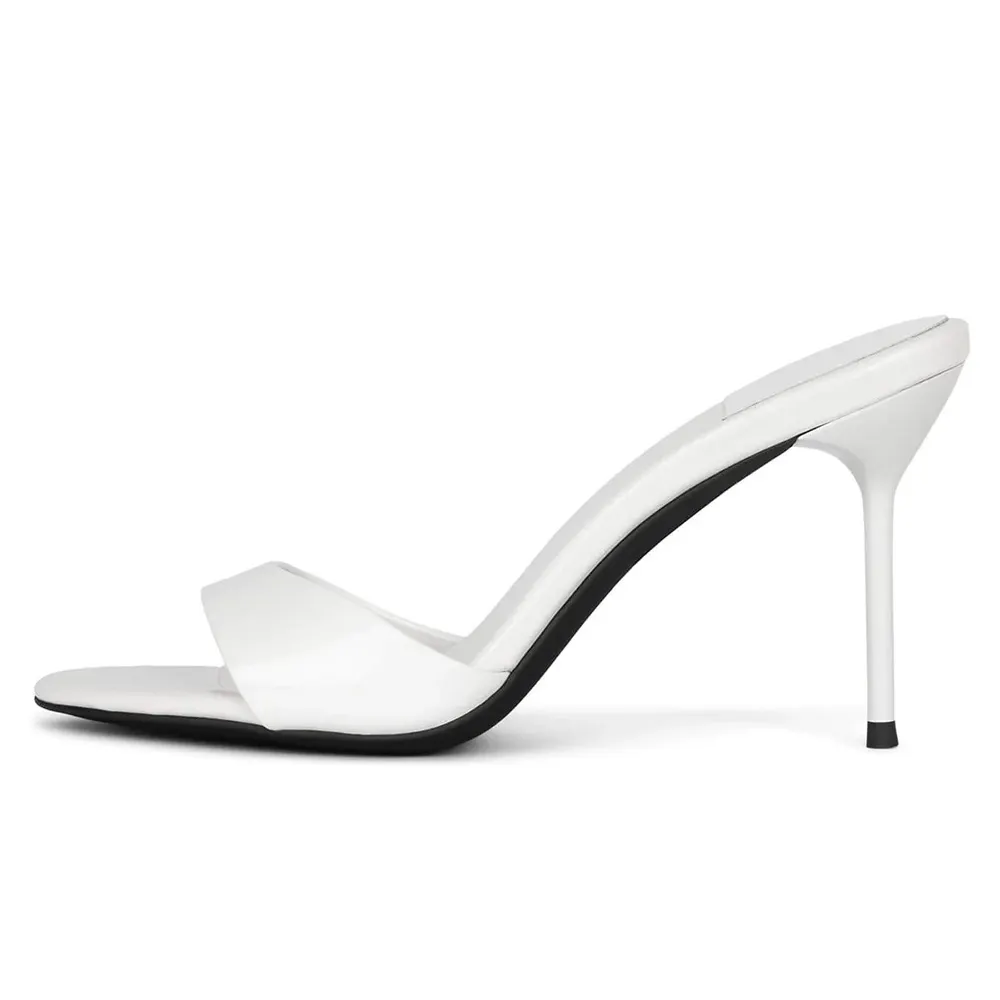 Elegant Round Toe Stiletto Heel Comfy Women's Mules Shoes in White