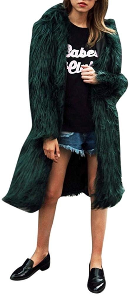 Womens Faux Fur Soft Warm Hooded Coat Outerwear Overcoat Long Jacket