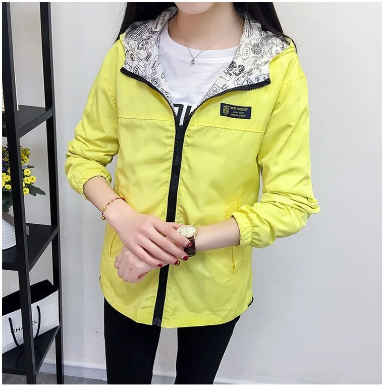 NEEDBO NEW Women Bomber Women Jacket Pocket Hooded Two Side Wear Outwear Windbreaker Famale Zipper Long Sleeve Coat 2021