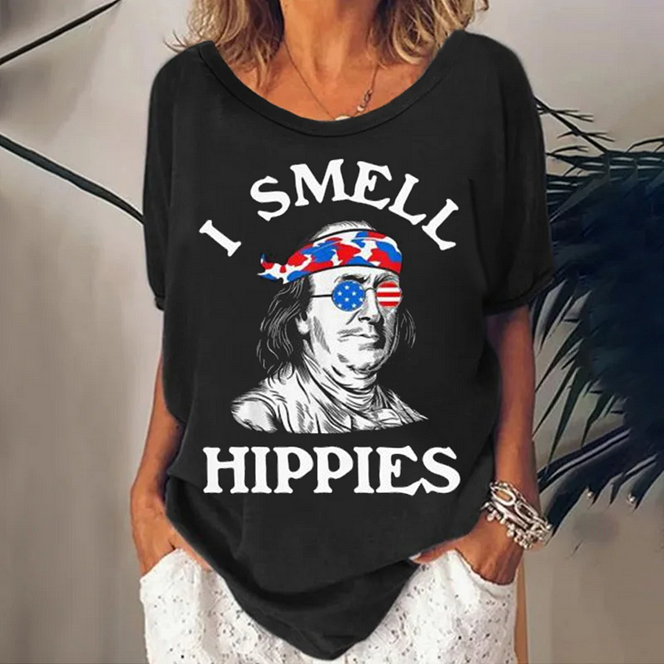 I Smell Hippies Print Women's Crew Neck T-shirt