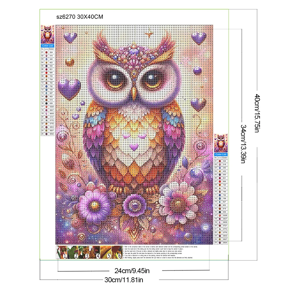 Diamond Painting - Full Round Drill - Flower Owl(Canvas|30*40cm)