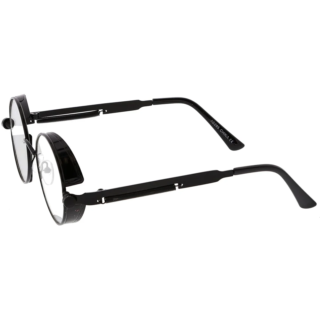Steampunk Metal Round glasses With Metal Side Cover Flat Lens 42mm