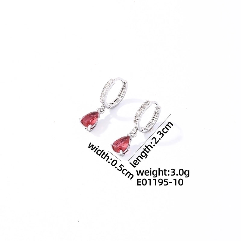 1 Pair Casual Basic Sweet Round Water Droplets Plating Inlay 304 Stainless Steel Zircon Rhodium Plated Drop Earrings
