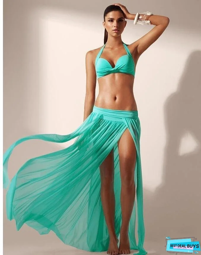 Sexy High Waist Split Net Yarn Beach Maxi Skirt