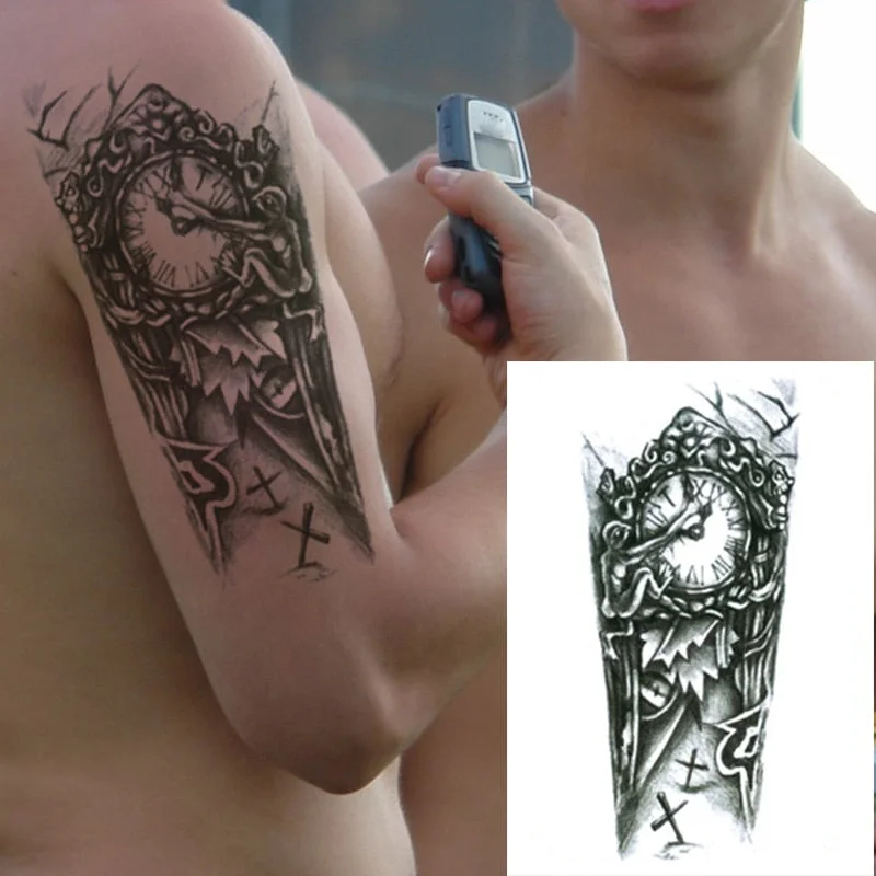 Temporary Tattoo Stickers Rudder Anchor Ocean Waves Fake Tatto Waterproof Tatoo Back Leg Arm Belly Big Size for Women Men Girl