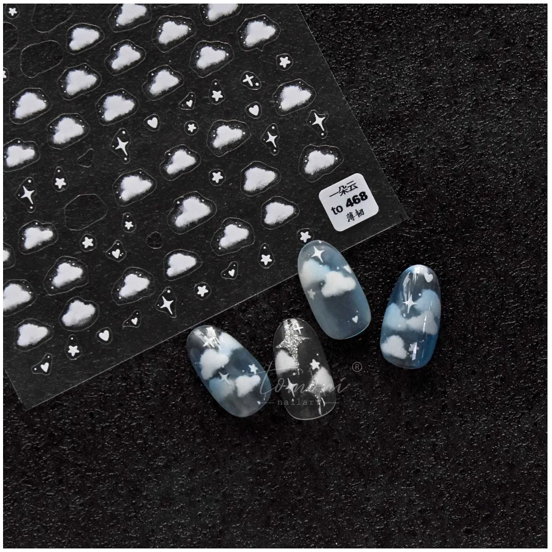 Beautizon Cloud Star Silver Powder Quality 3D Engraved Nail Stickers Nail Art Decorations Nail Decals Design