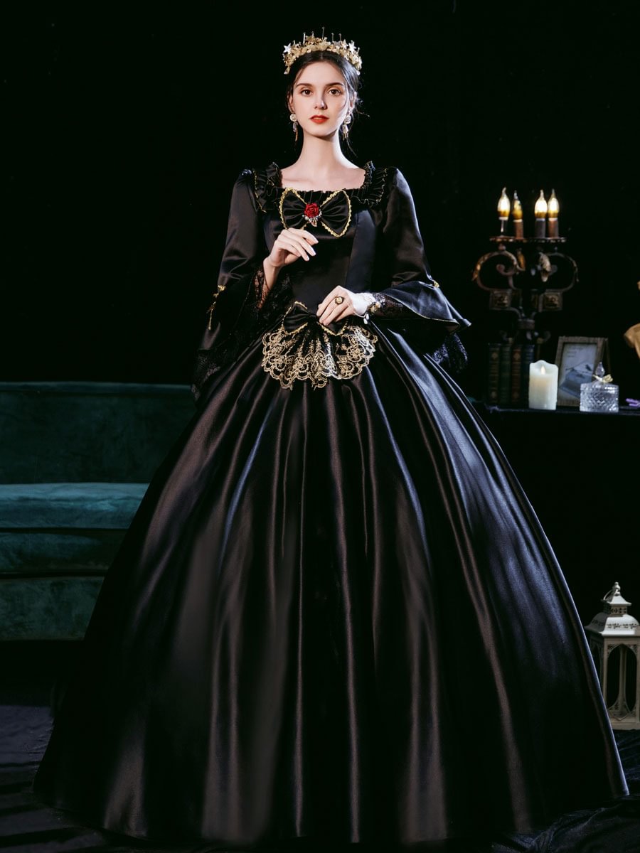 Black Women Victorian Costumes Medieval Dress Retro Gothic Temperament Queen Drama Dance Performance Dress Novameme