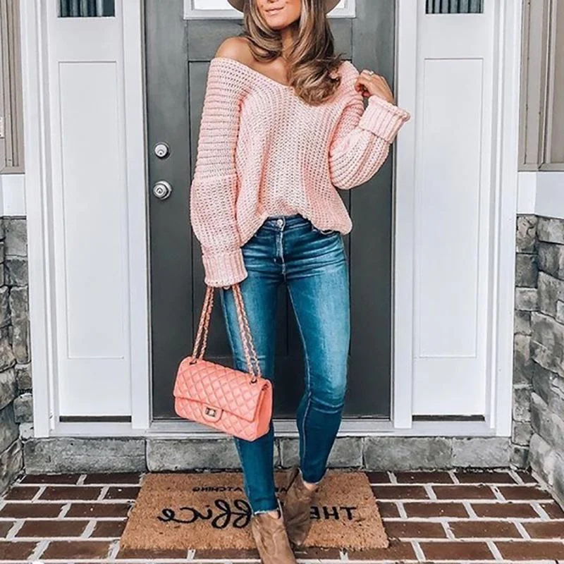 Women's V-Neck Loose Sweater