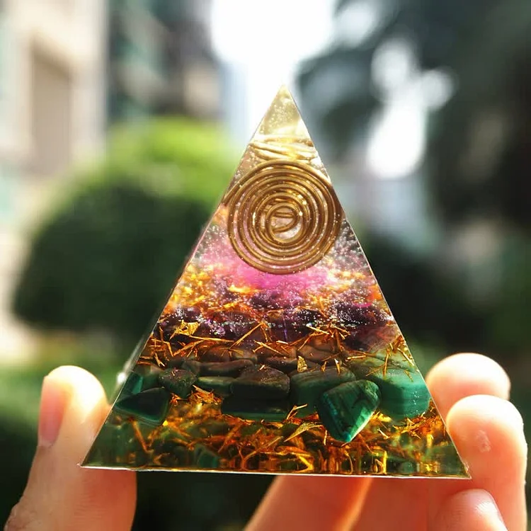 Clear Crystal Point Amethyst Malachite Healing Orgone Pyramid