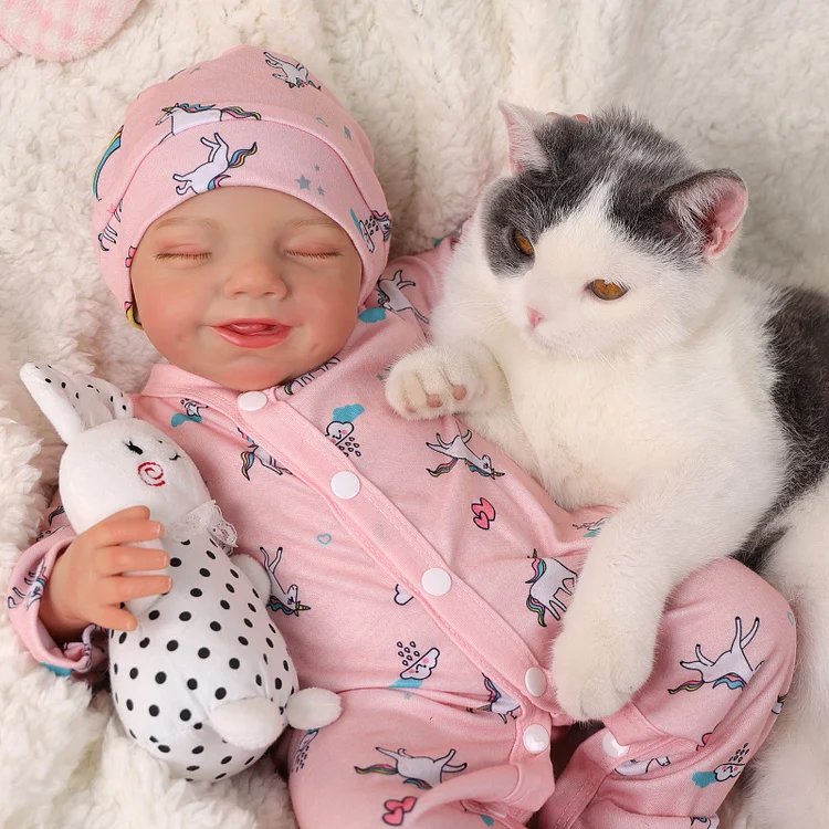 Babeside Olivia 20" Realistic Reborn Baby Pink jumpsuit Dolls Infant Adorable Baby Smiling Have Cat Accompanies Pet Girl