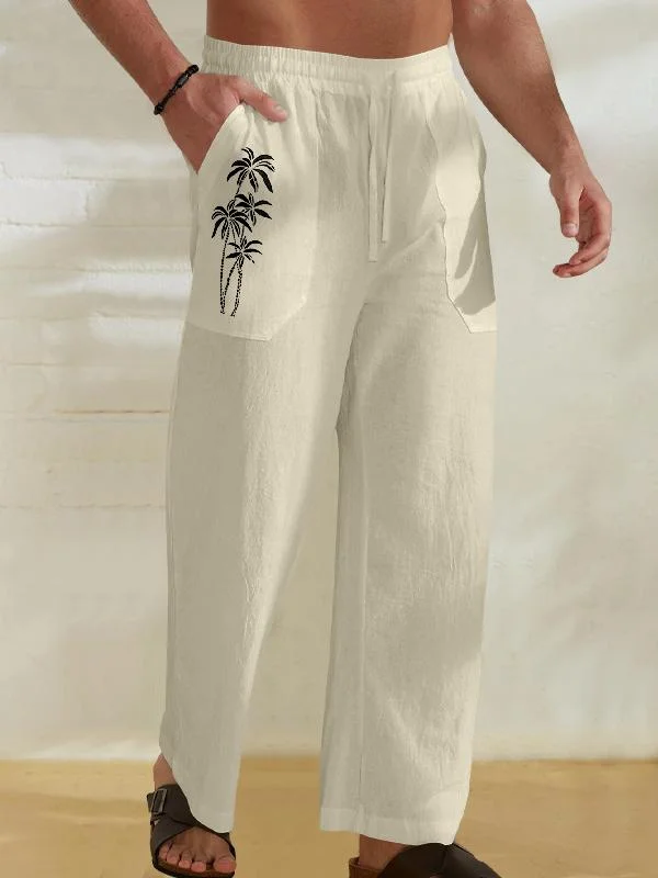 Men's Coconut Print Cotton And Linen Casual Pants