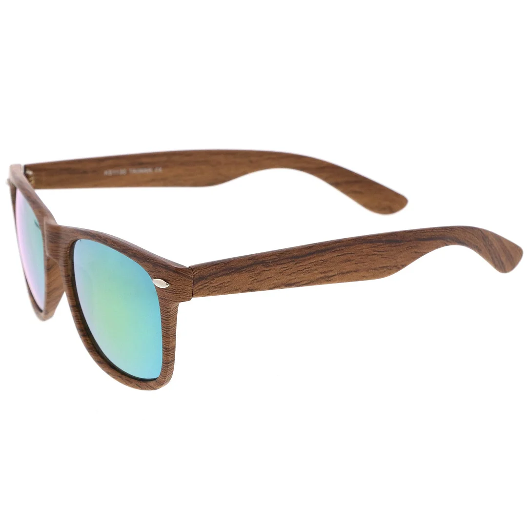 Classic Wood Printed Colored Mirror Square Lens Horn Rimmed glasses 54mm