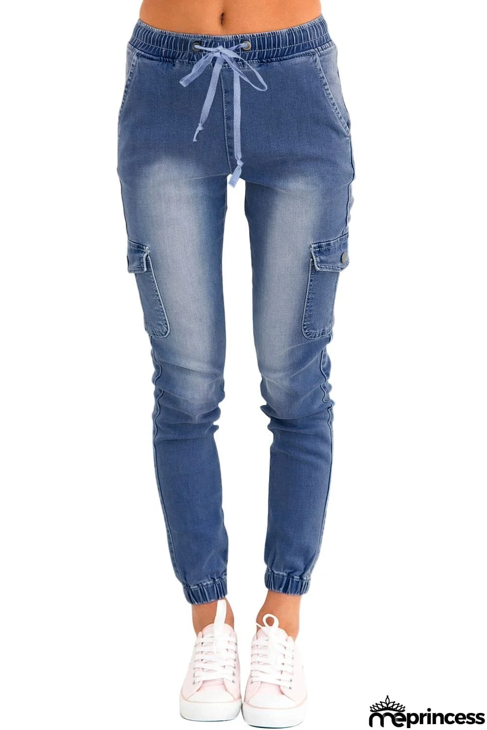 Army Green Drawstring Ankle Pocket Denim Jeans
