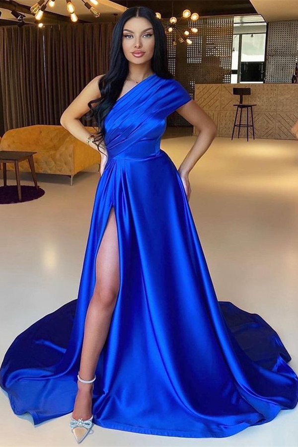 Luluslly Royal Blue One Shoulder Prom Dress Long With Split