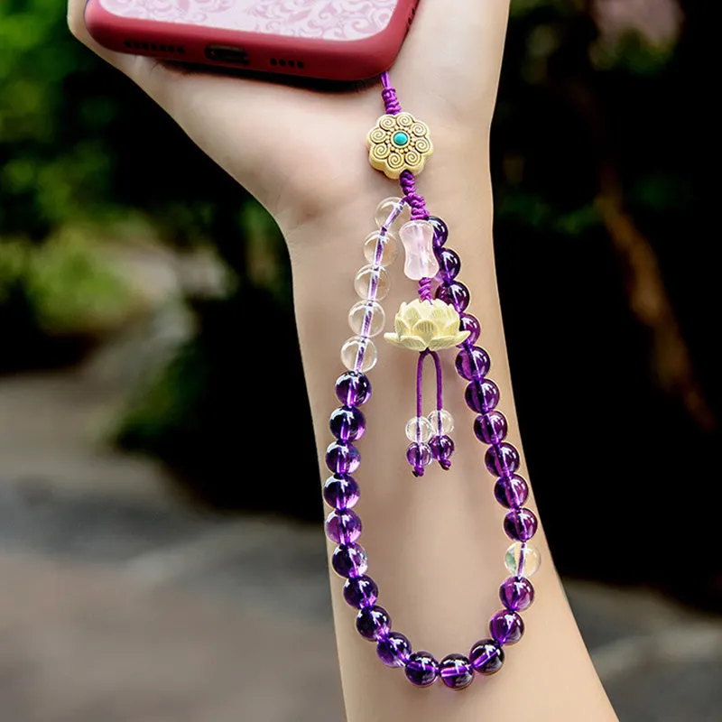 Amethyst Crystal Lotus Healing Balance Phone Decoration