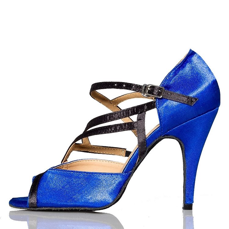 Women's Blue Stiletto Heel Peep Toe Buckle Strappy Sandals |FSJ Shoes