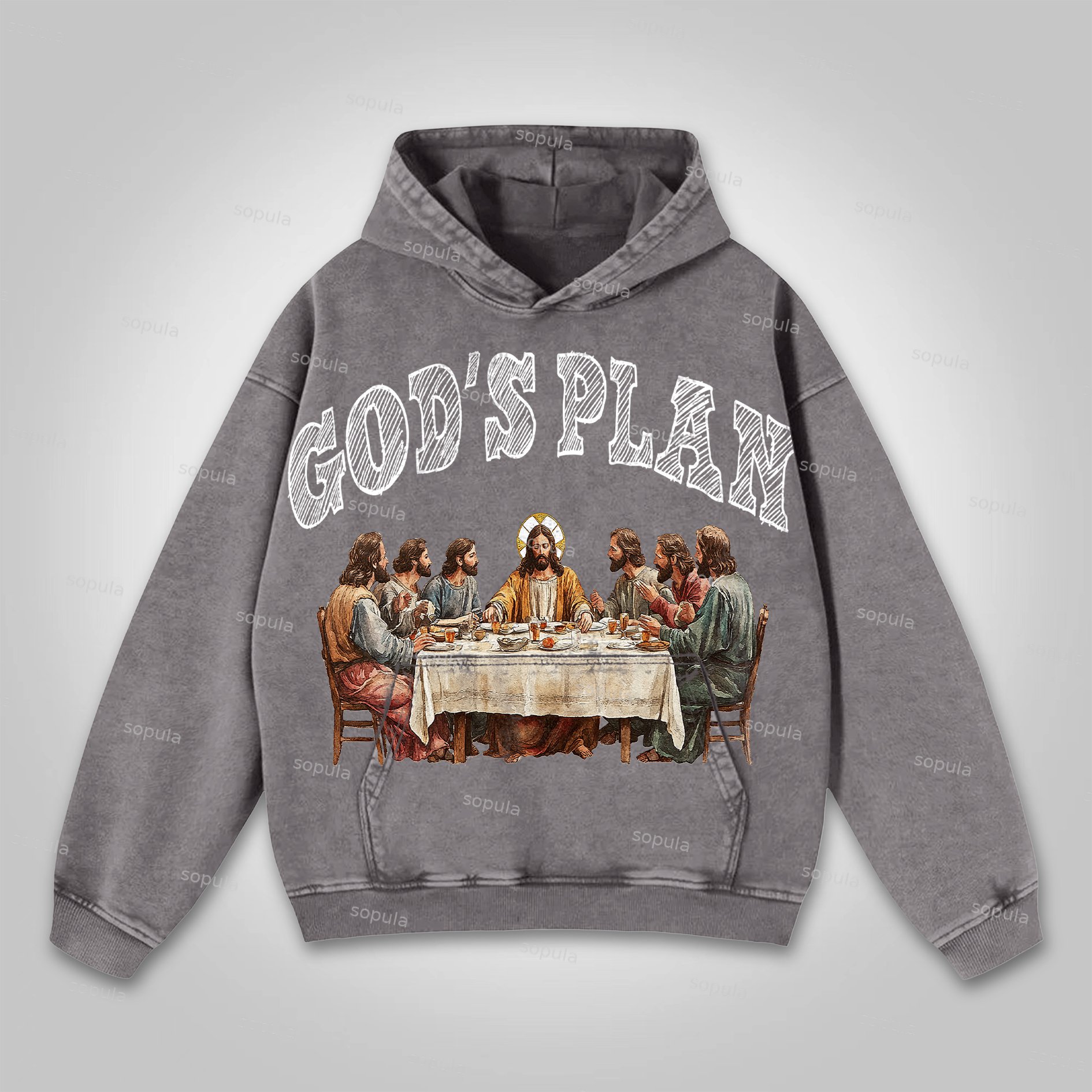 Sopula Vintage God's Plan Faith Graphic Print Washed Hoodie