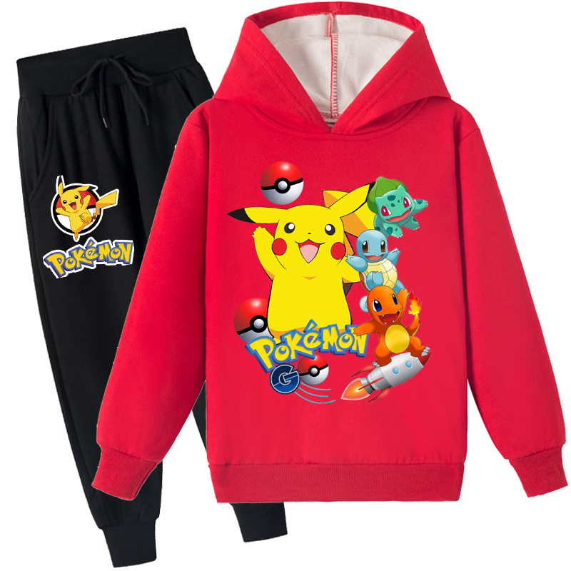 Mayoulove Pikachu Kids Plus Fleece Hoodie and Trousers Set - Adorable and Warm Clothing for Pikachu Fans - Perfect for Boys and Girls Aged 2-10.-Mayoulove