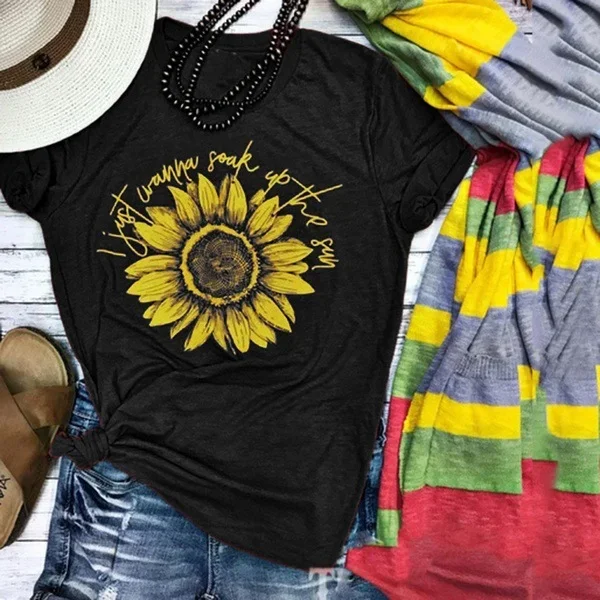 Simple Sunflower Print Short Sleeve T-Shirt