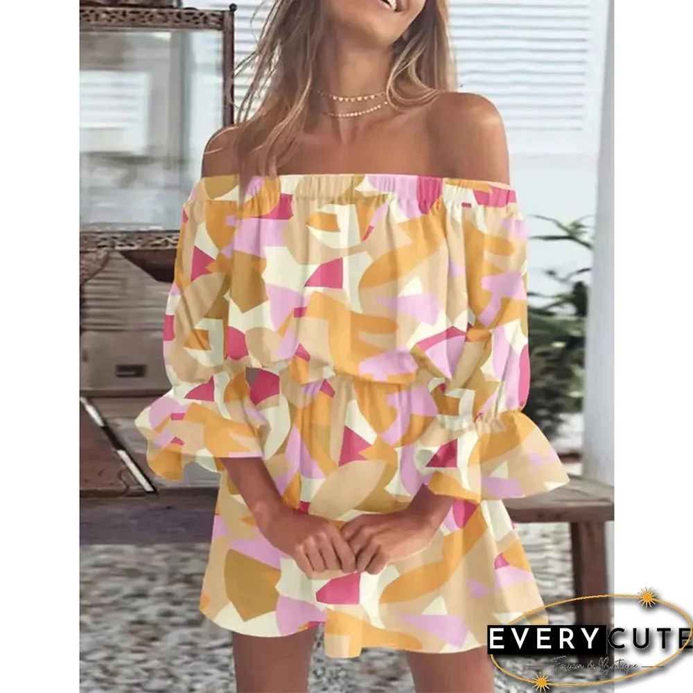 Yellow Ruffle Cuffs Off Shoulder Boho Dress