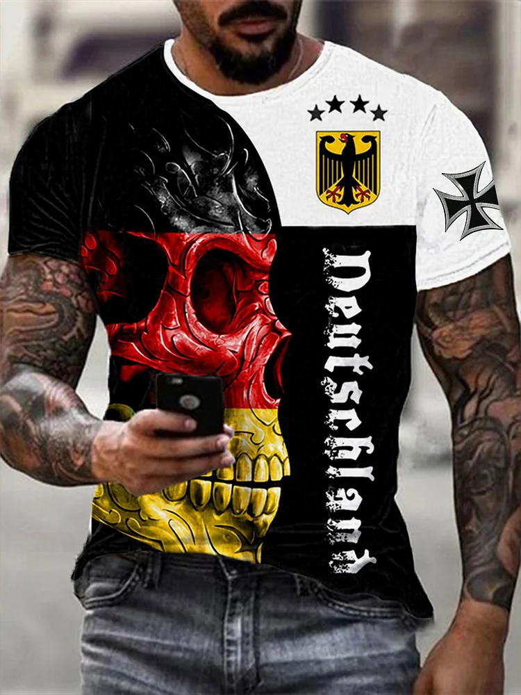 T-Shirt mit deutschem Flaggens chädel druck für Männer